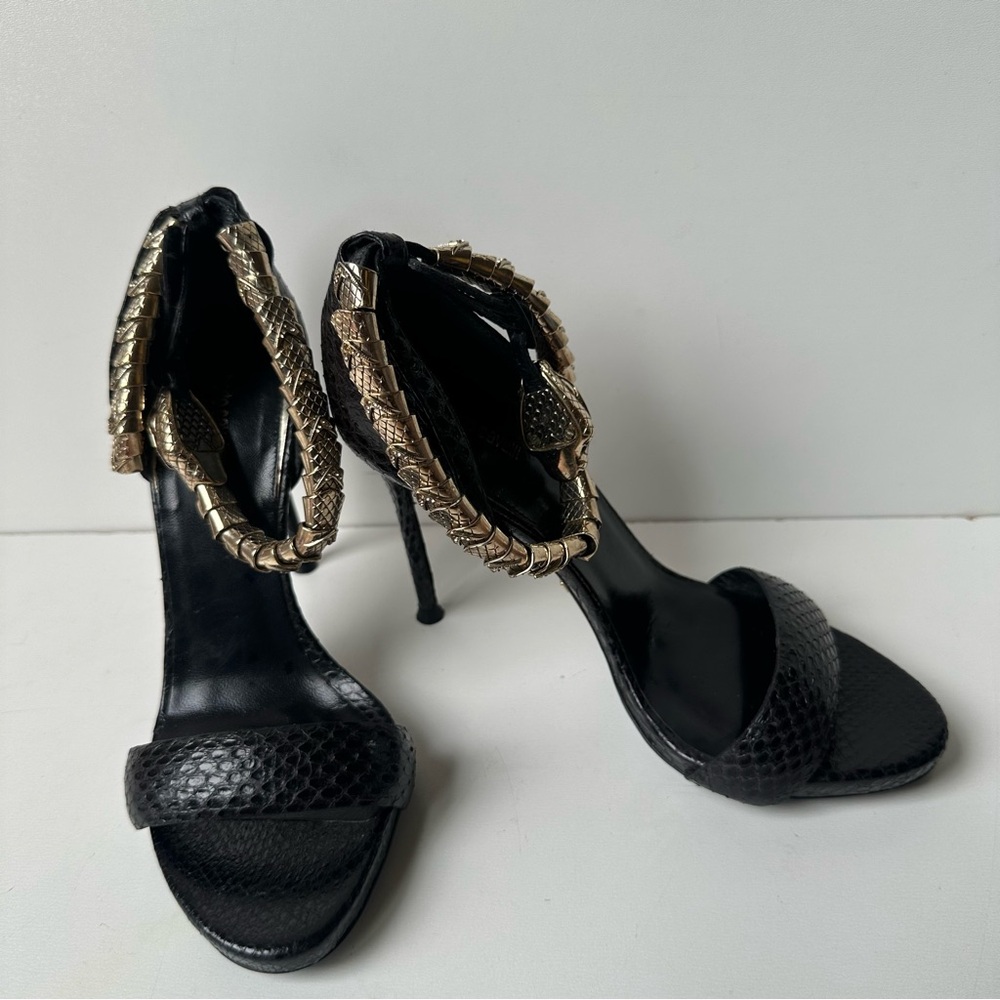 Roberto Cavalli Black Python Embossed Snake Ankle… - image 3